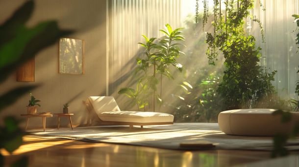 Serene living space showcasing holistic design principles and wellness elements