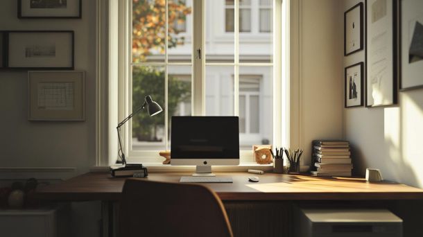 Sleek modern minimal desk workspace with ergonomic accessories