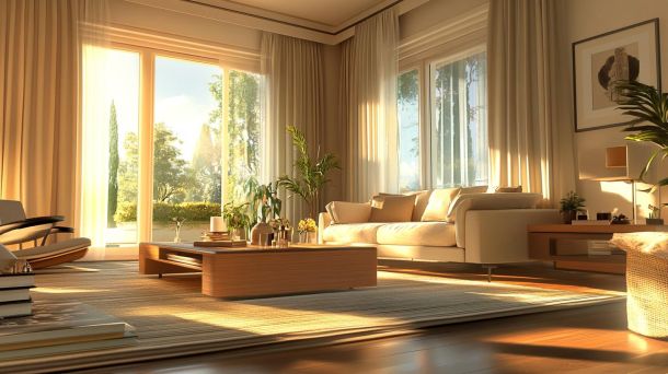Modern living room with custom DIY window treatments