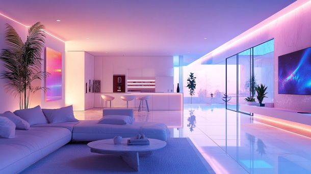 Modern living space with adaptive neuroplastic design elements