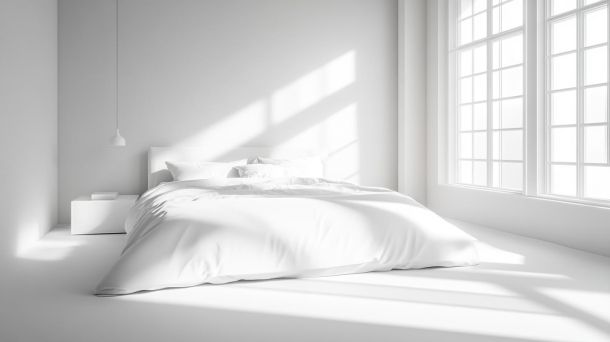 Minimalist bedroom with neutral colors and clean lines