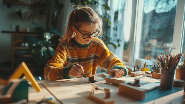 Family working together on creative home improvement project