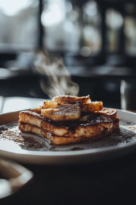 Golden French toast with caramelized cinnamon apples