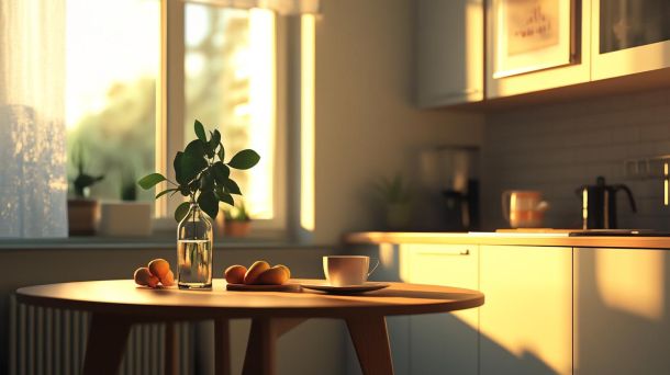 Modern compact dining table with folding mechanism in small apartment