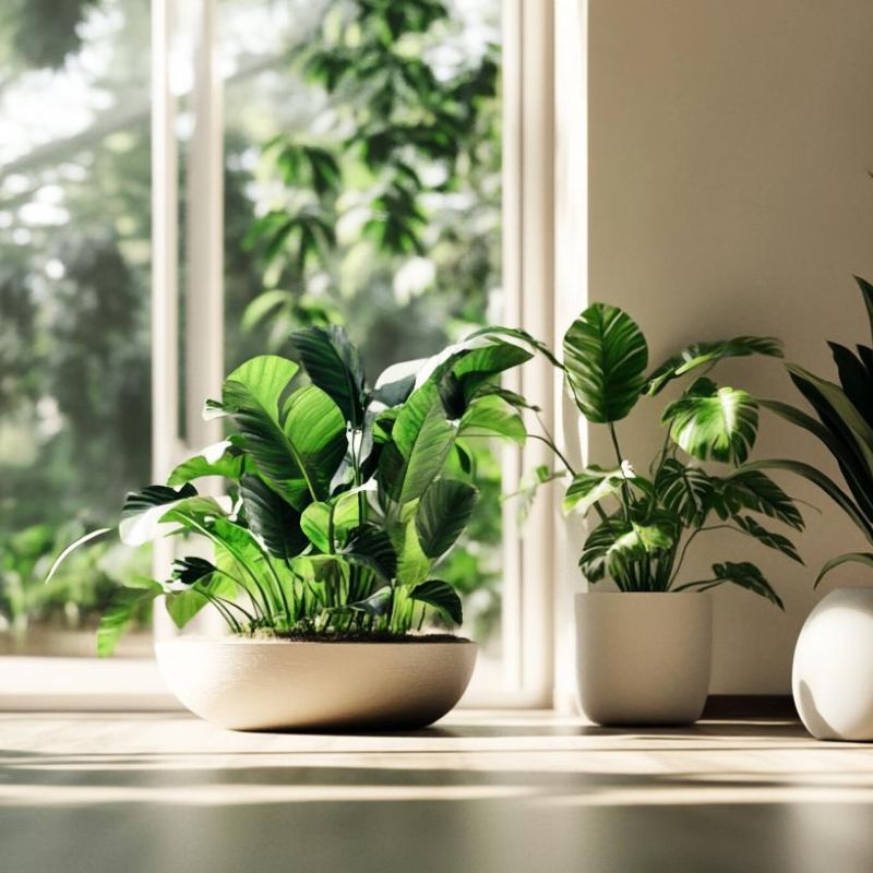 Modern living room with elegant plant arrangement and natural light