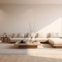 Serene minimalist living room with soft neutral color palette