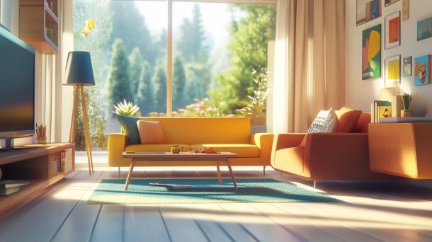 Modern accessible living room with adaptable furniture and open layout