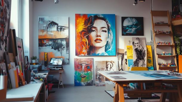 Creative DIY wall art project with colorful mixed media techniques
