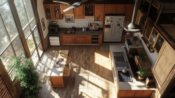 Modern eco-friendly family home with natural materials and green elements