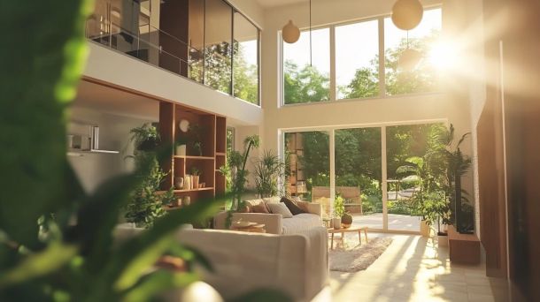 Modern home with open windows and fresh airflow design