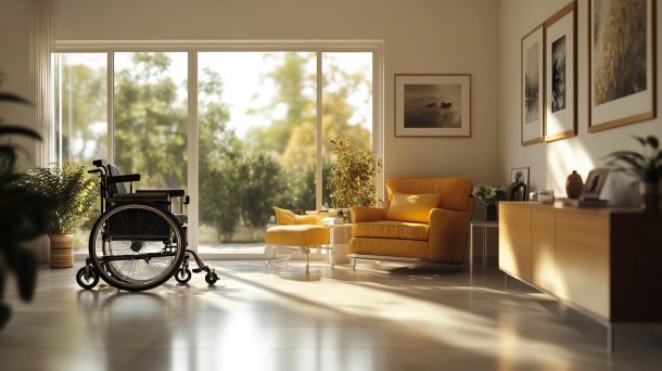Modern adaptive home interior with universal design features