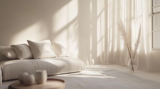 Soothing neutral color palette with soft blues and warm grays
