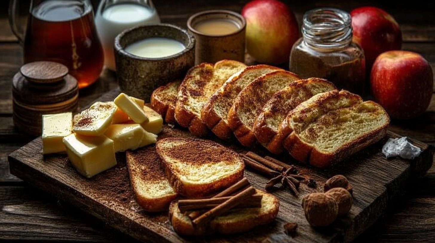 Fresh ingredients for French toast and caramelized apples