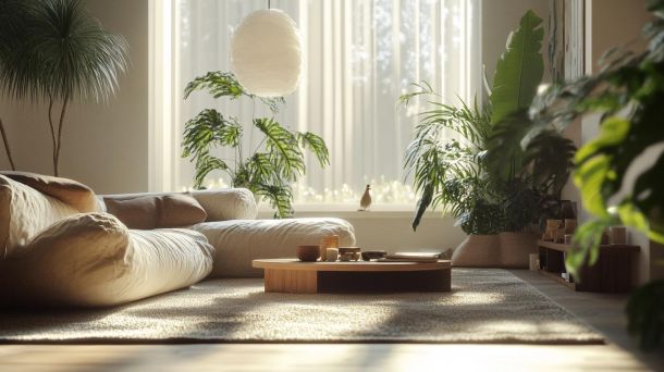 Modern living room with organic natural design elements