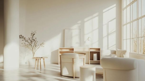 Sleek minimalist home office with ergonomic furniture and clean design