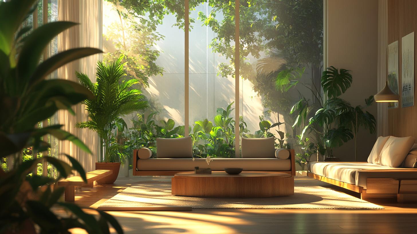 Modern home interior integrating natural textures and greenery