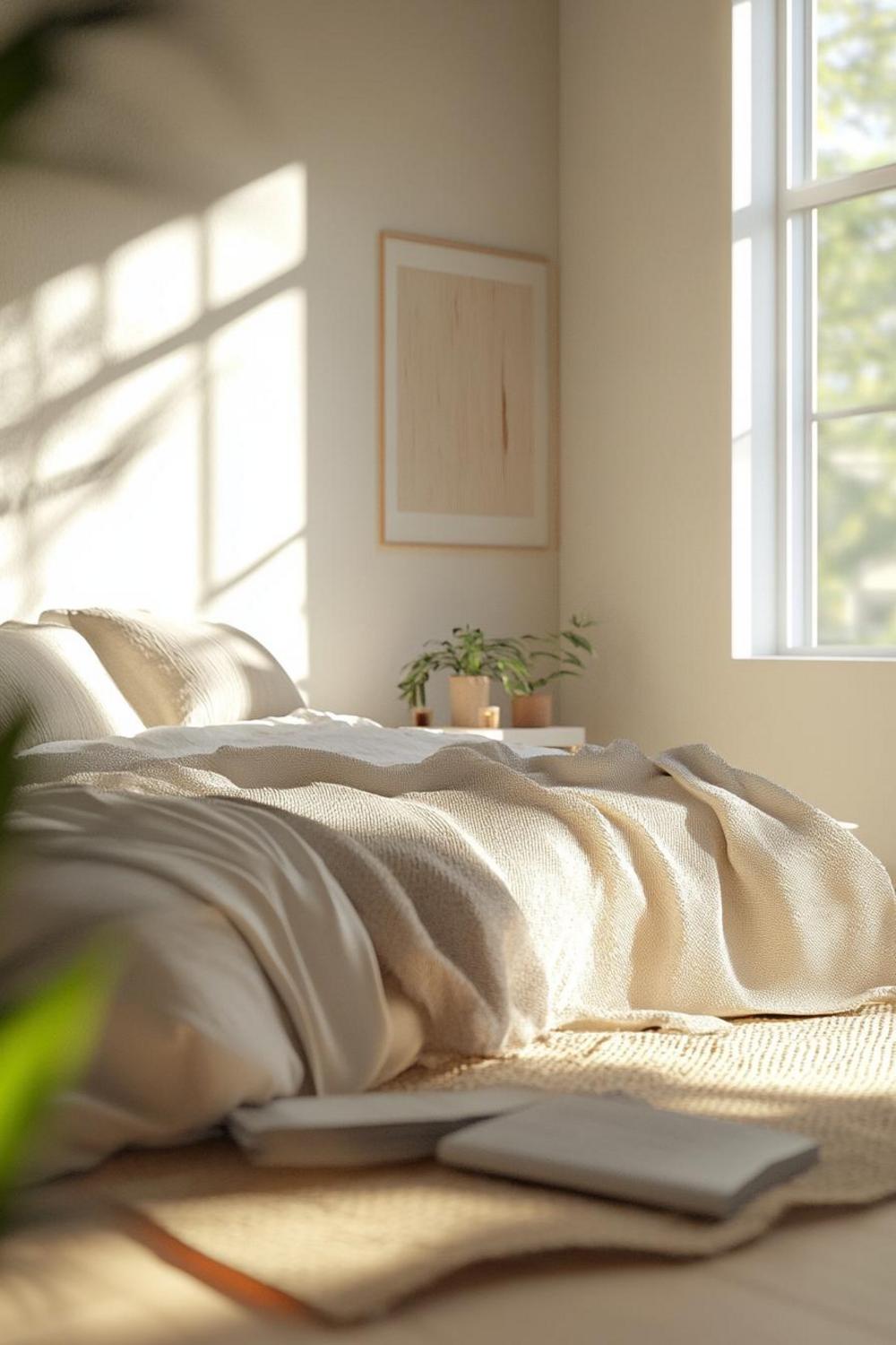 Zen-inspired bedroom with natural materials and soft textures