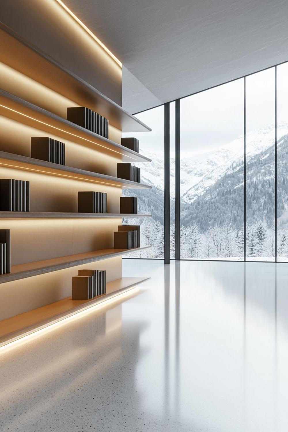 Artistic corner shelving displaying decorative items and plants