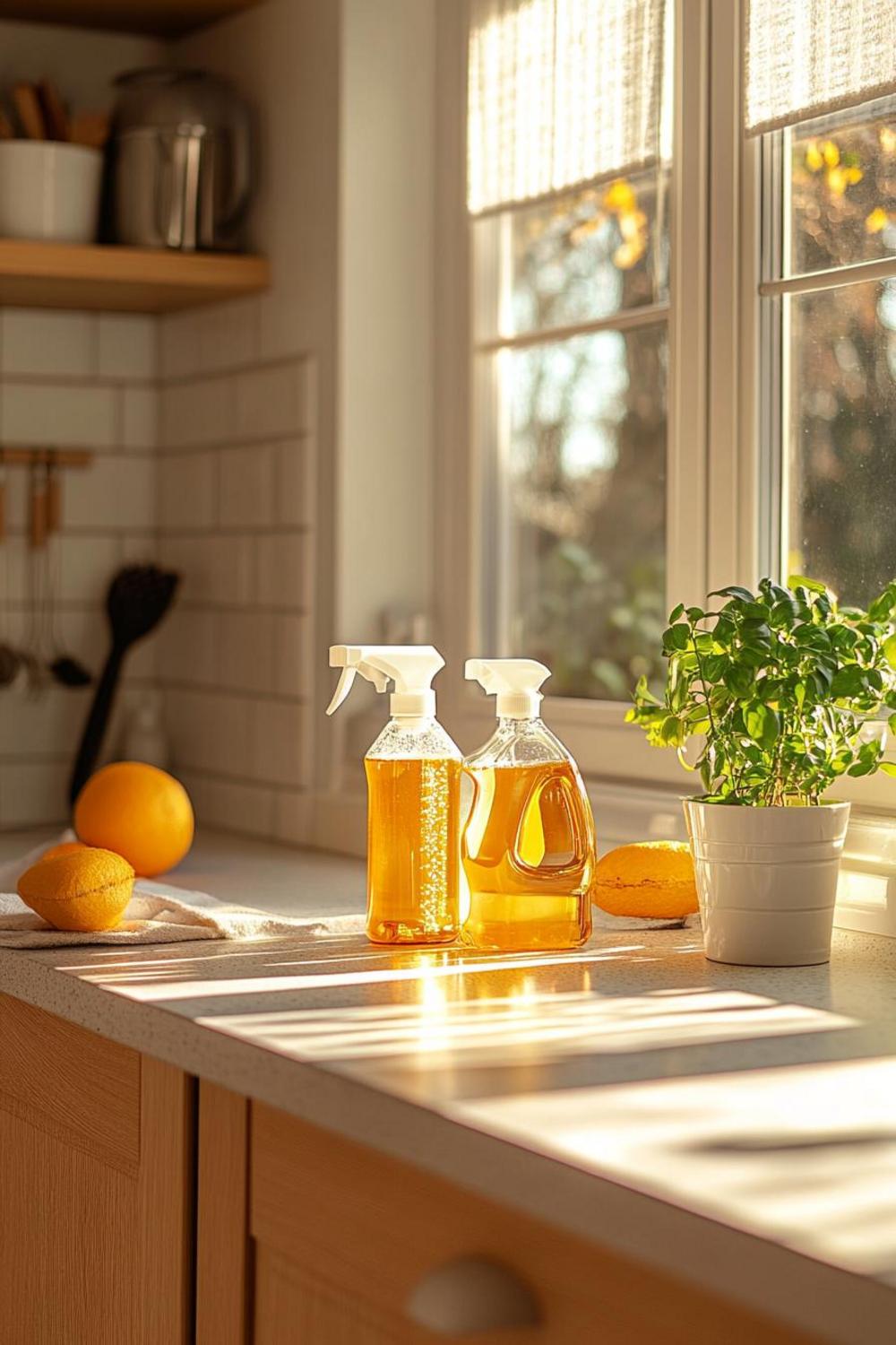 Family using eco-friendly cleaning products safely
