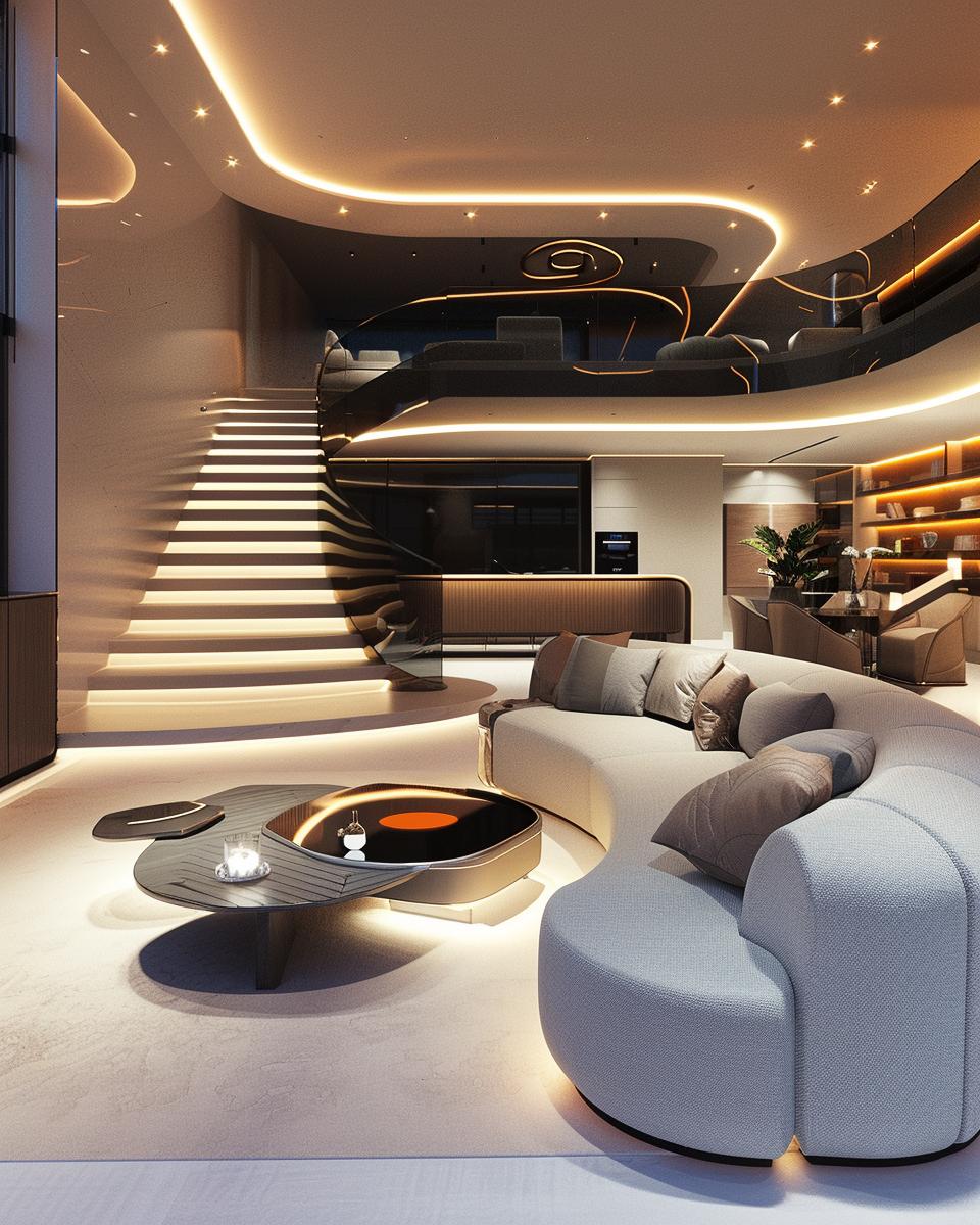 Modern smart home interior with advanced technological integration