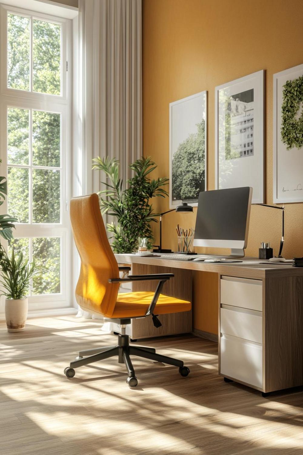 Woman working comfortably in well-designed ergonomic home office