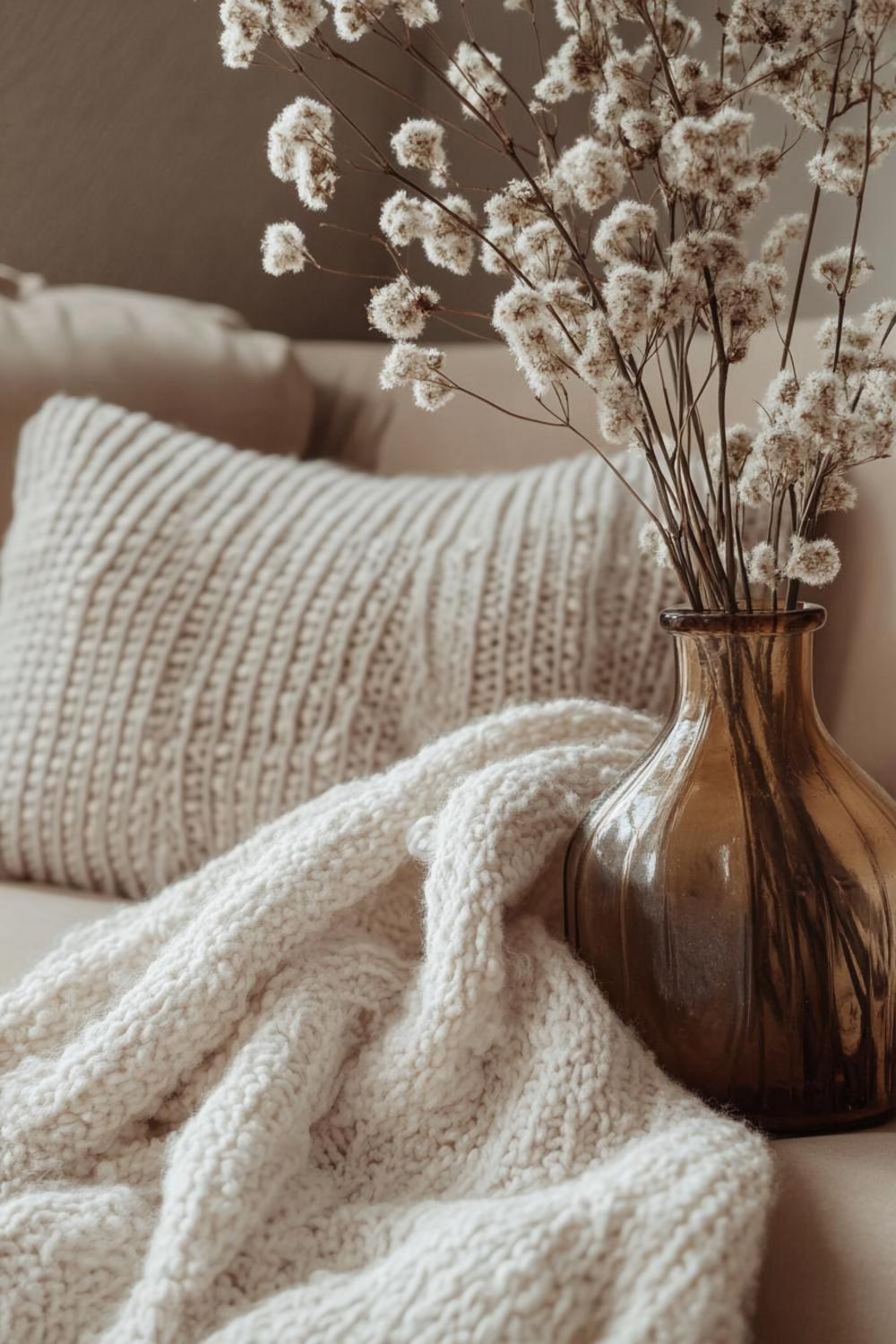 Cozy home interior with strategically layered textiles