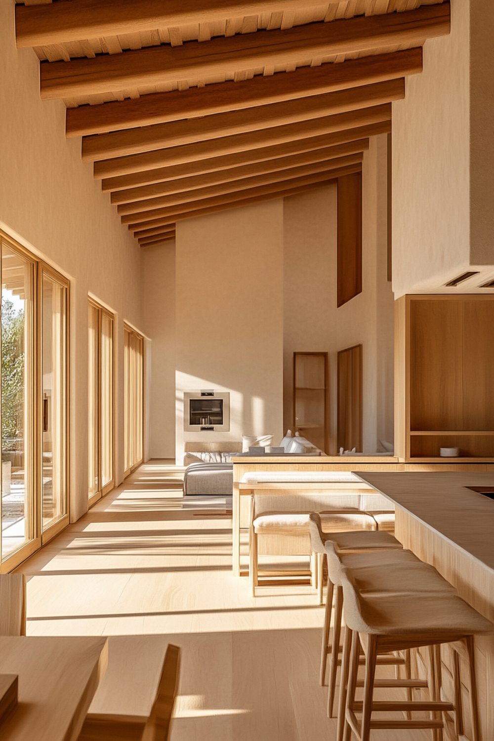 Modular living area with transformative design elements