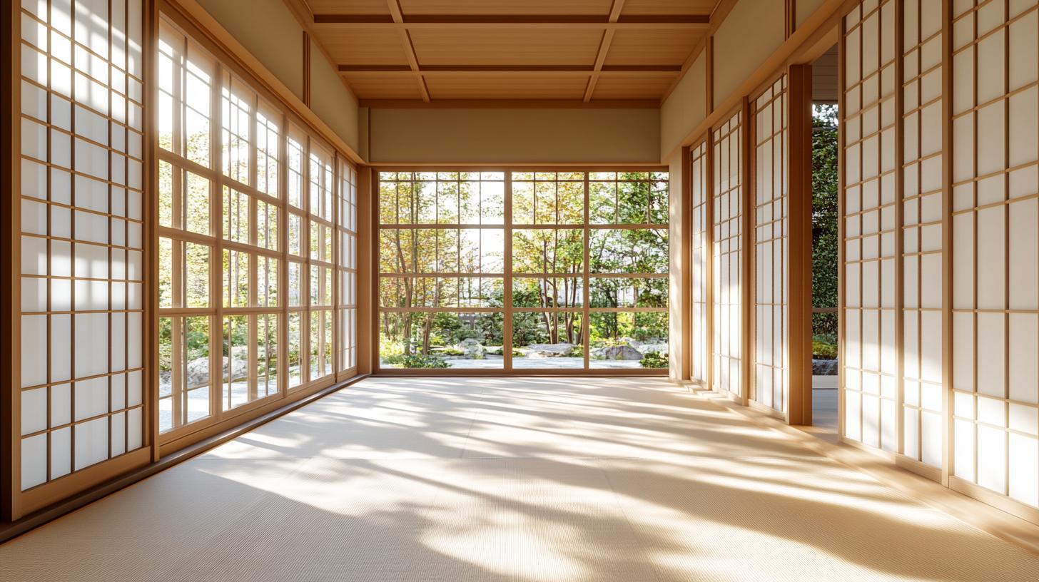 Zen-inspired home interior with wooden elements and natural materials