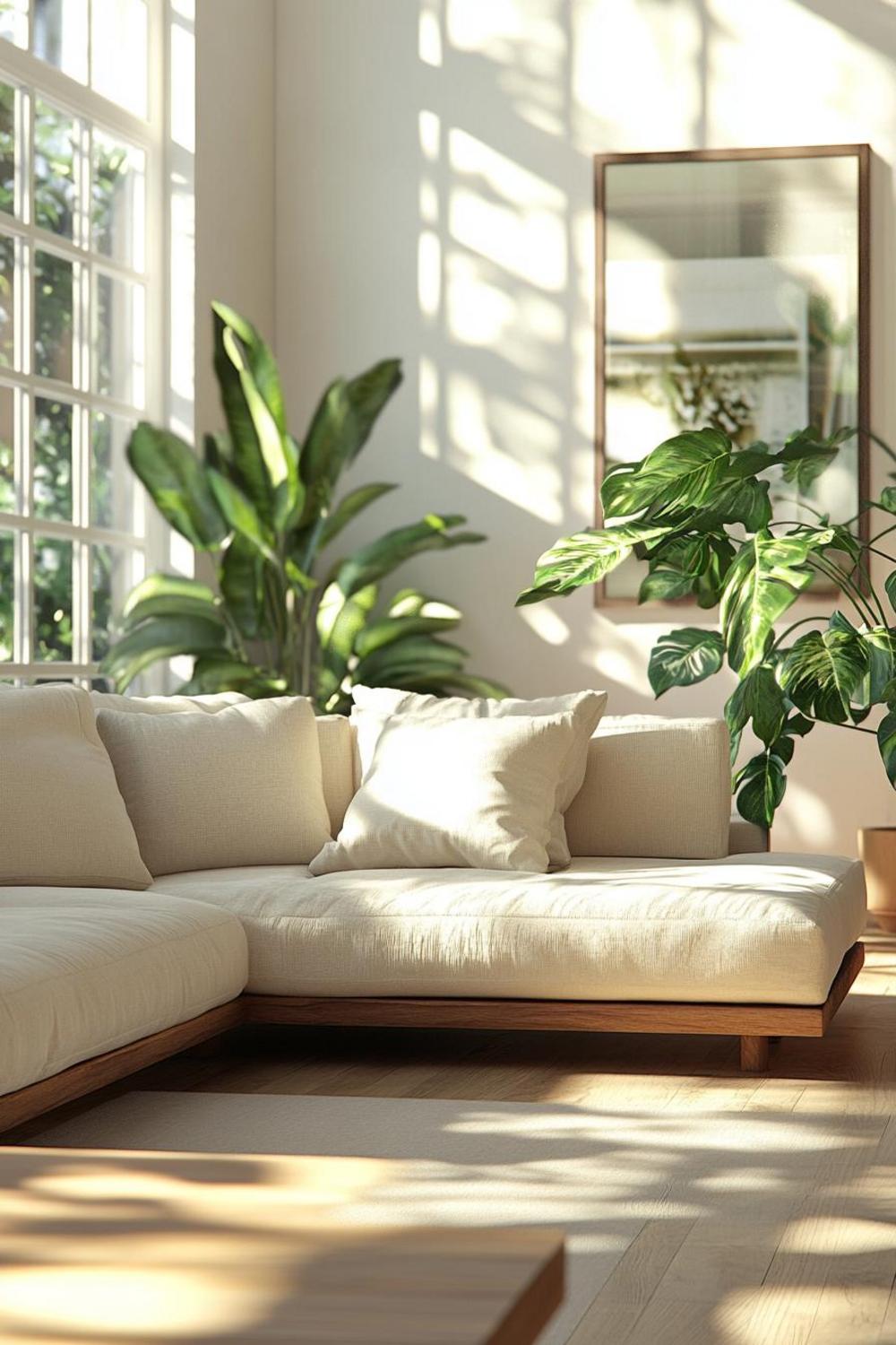 Workspace with natural lighting and organic design elements