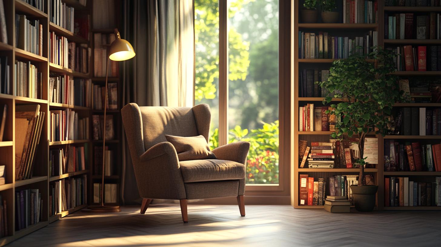 Modern minimalist reading space with natural light