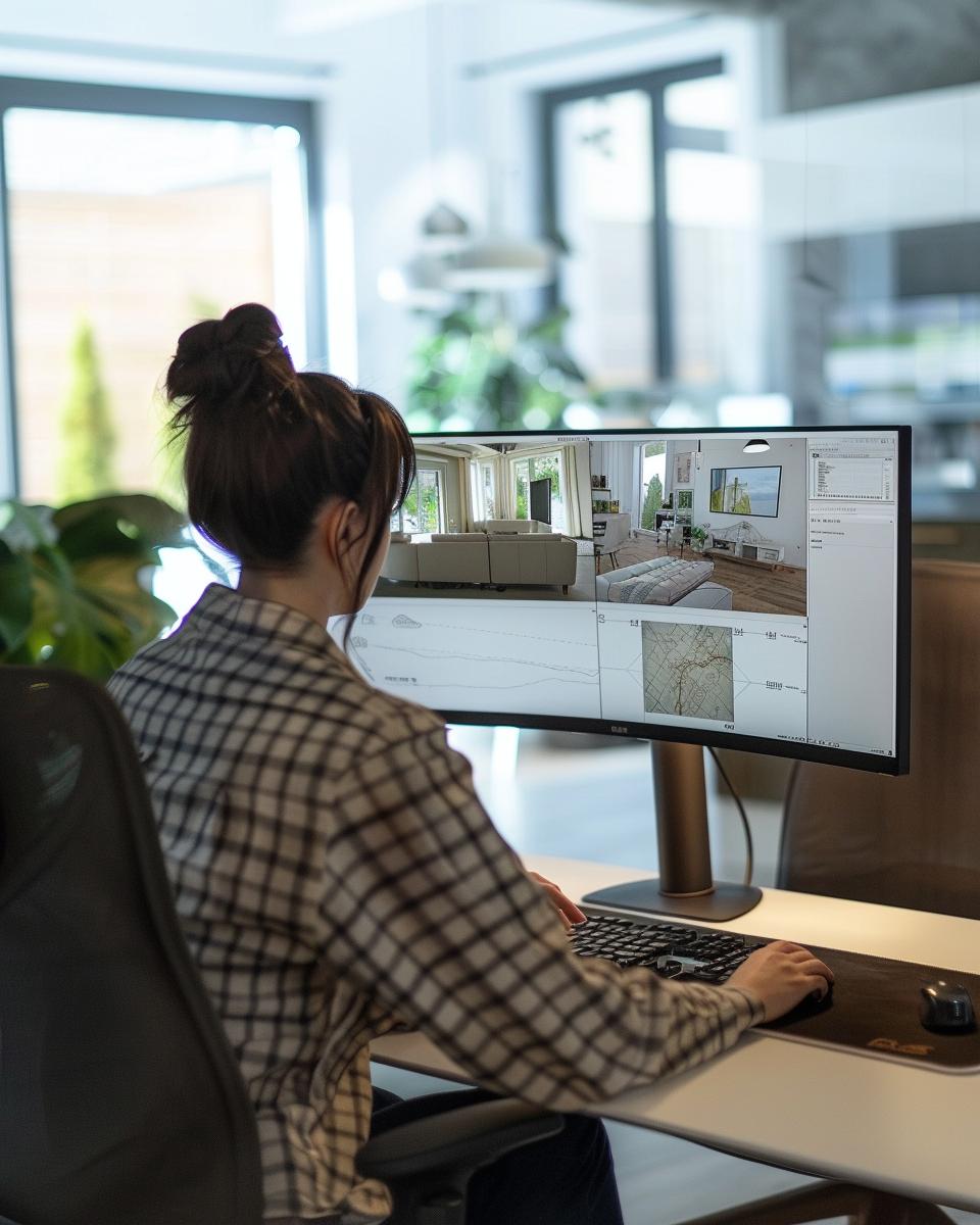 Woman using smartphone for virtual room planning and interior design