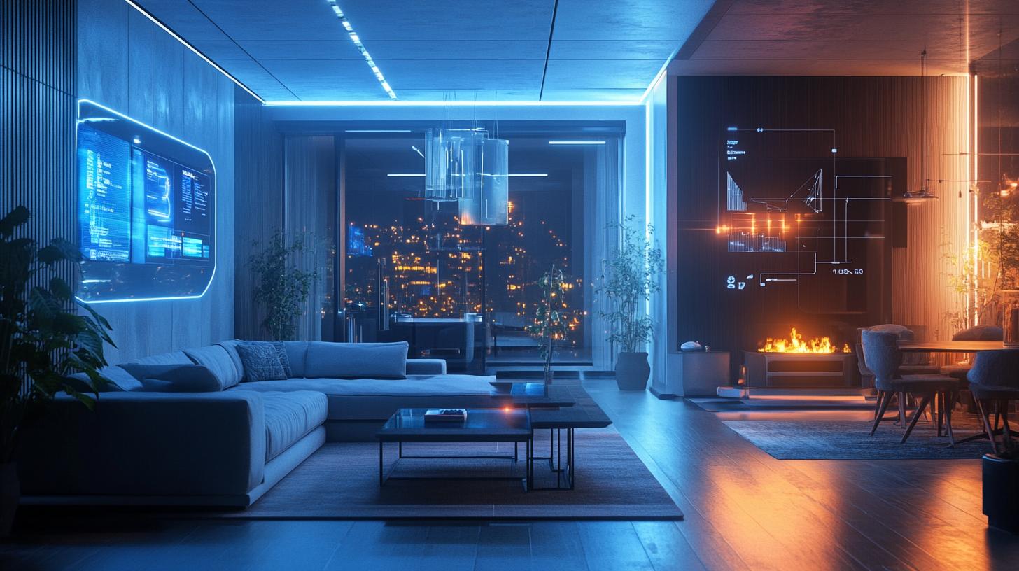Family interacting with AI-powered home management system