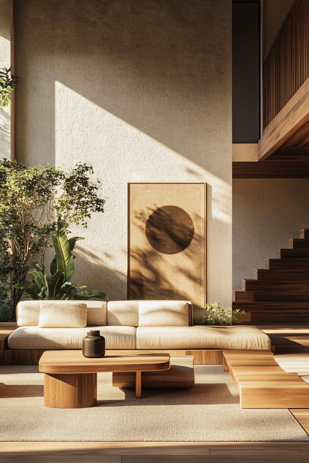 Eco-friendly home decoration with organic materials and neutral tones