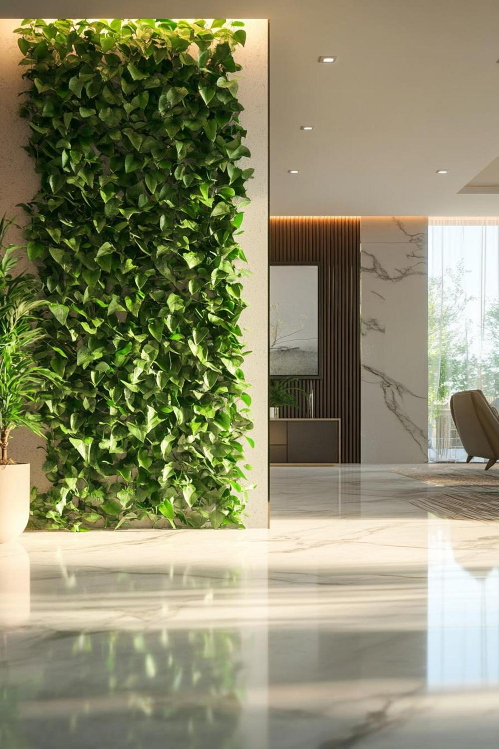 Innovative green wall design with multiple plant species