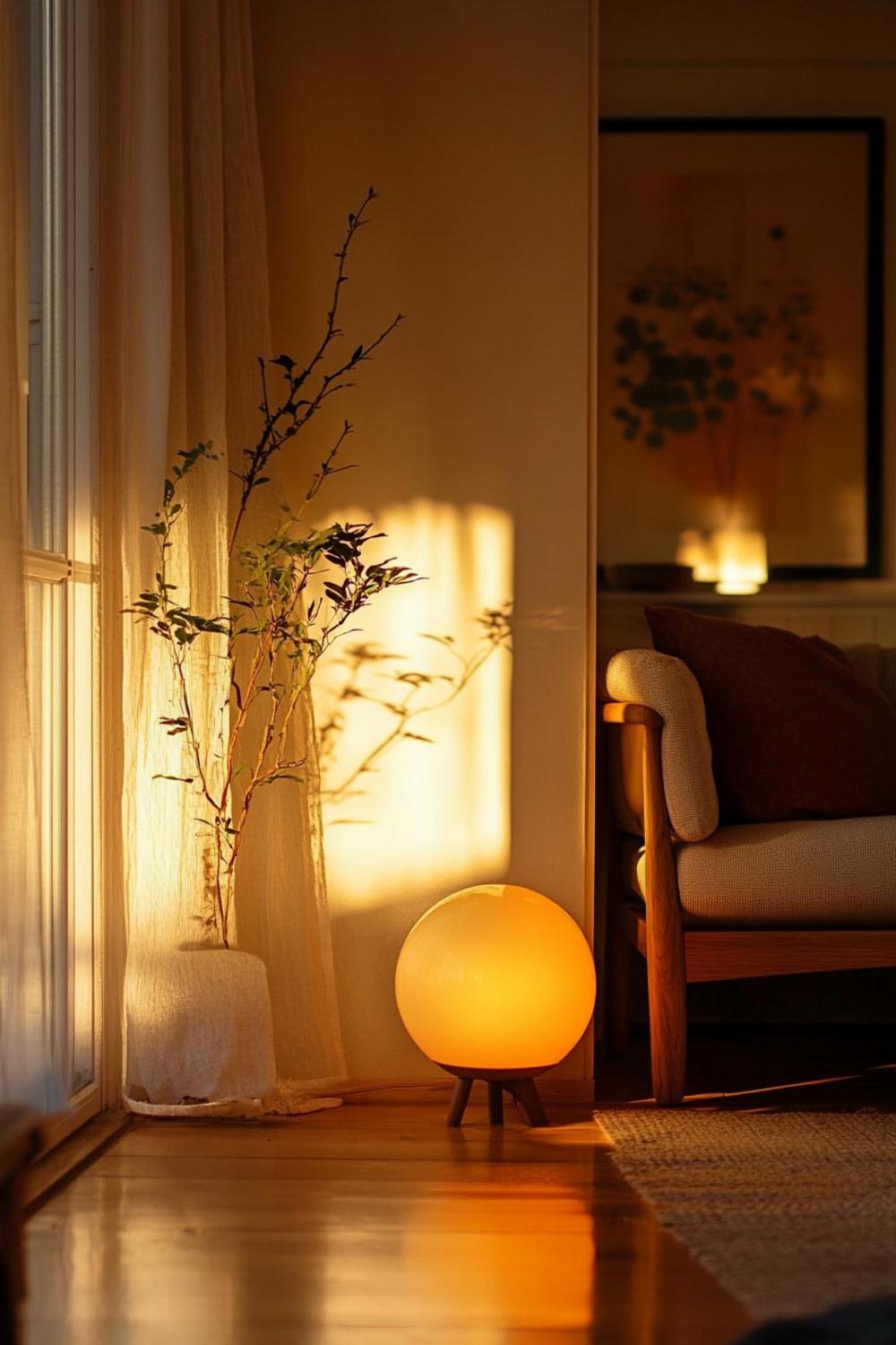 Bedroom with dimmable warm light fixtures creating relaxing environment