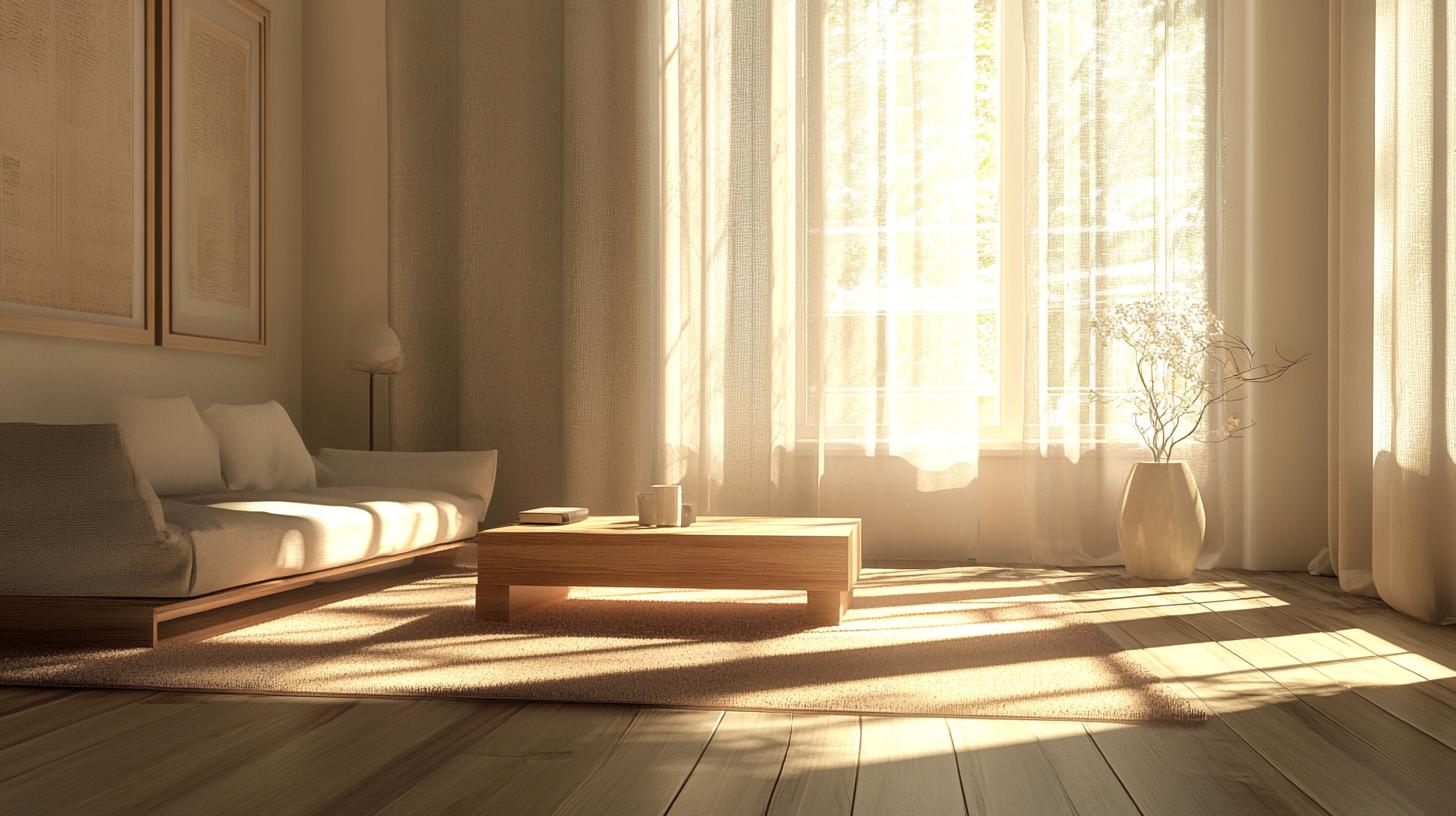 Wooden home accessories arranged in minimalist interior design setting