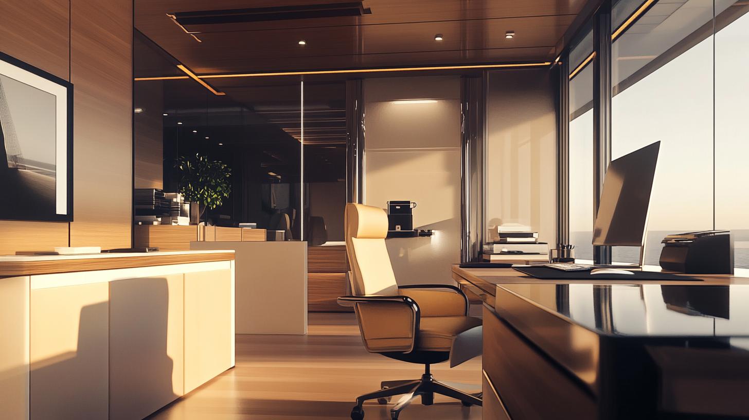 Organized home office with smart storage solutions and technology integration