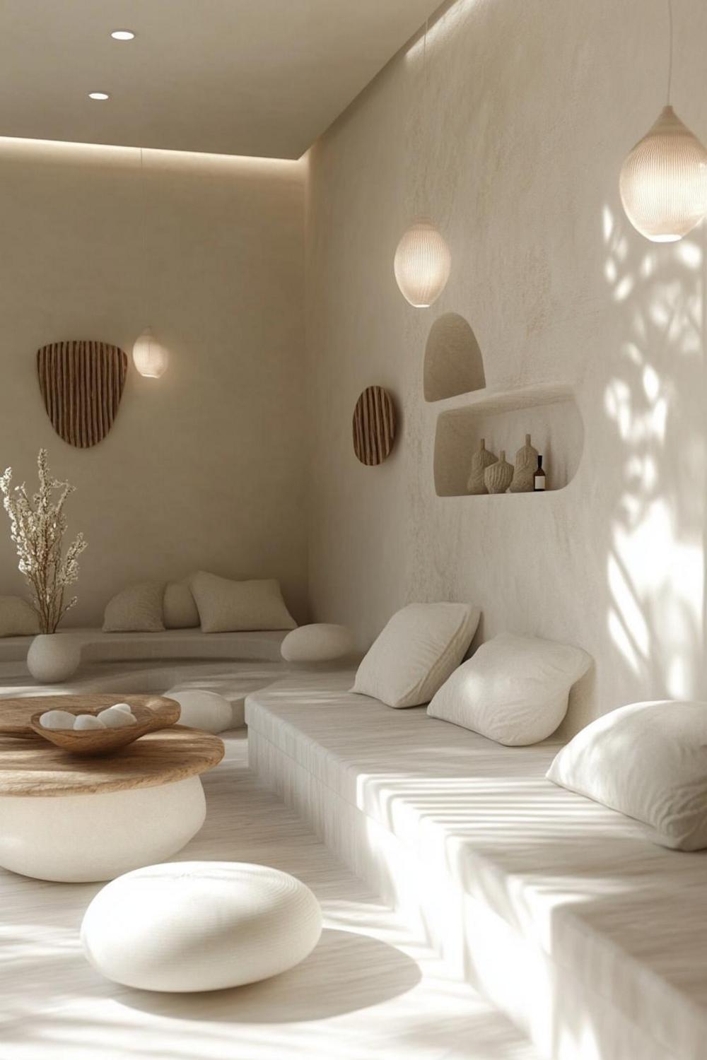 Minimalist room with calming sage green and white colors